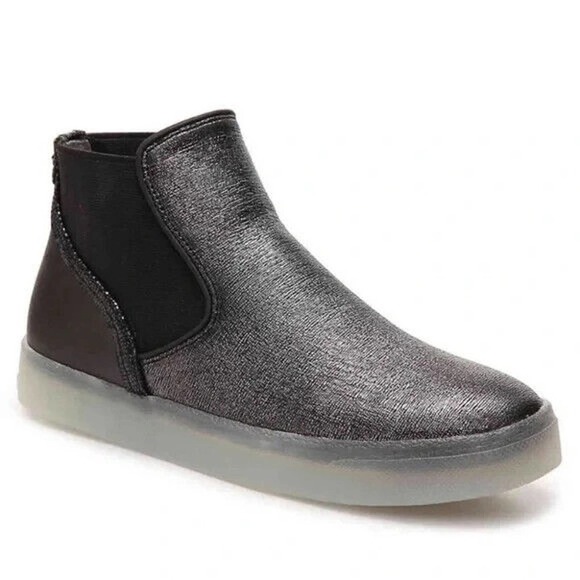 Sam Edelman Margot Pewter Leather High Top Sneaker Pull On Ankle Bootie Boot 7.5 - Picture 1 of 8